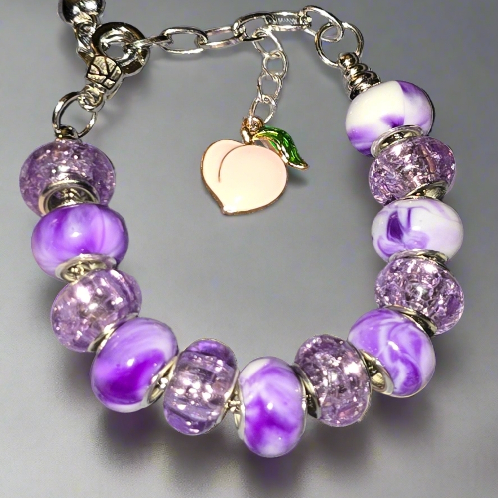 Purple and Silver Beaded Bracelet
